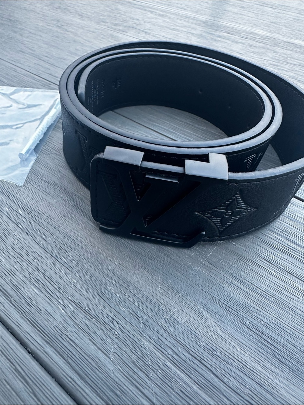 Louis Vuitton Black Embossed Monogram Leather Belt with LV Buckle
